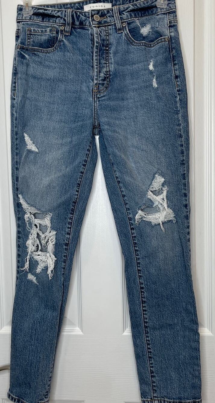 Eunina Toni Super High rise Mom Jean size 5 Ankle distressed Button fly